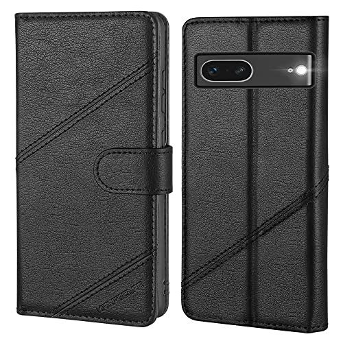 Handyhülle Kompatibel mit Google Pixel 7 Hülle [Premium PU Leder] [Kartenfach] [Magnet] Flip Case Wallet Lederhülle Handytasche Schutzhülle Klapphülle Kompatibel mit Google Pixel 7 Hülle, Schwarz von KRAFTCARE