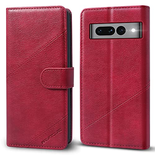 Handyhülle Kompatibel mit Google Pixel 7 Pro Hülle [Premium PU Leder] [Kartenfach] Flip Case Wallet Lederhülle Handytasche Schutzhülle Klapphülle Kompatibel mit Google Pixel 7 Pro Hülle, Weinrot von KRAFTCARE