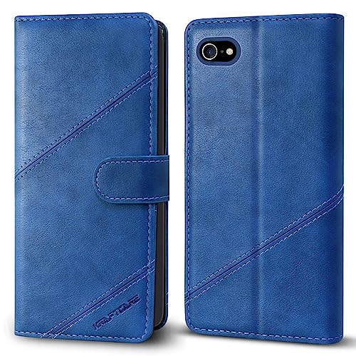 KRAFTCARE Handyhülle Kompatibel mit iPhone SE 2022/iPhone SE 2020 Hülle, Kompatibel mit iPhone 8/iPhone 7 Hülle [Kartenfach] [Magnet] Flip Case Wallet Schutzhülle Klapphülle Hülle, Blau von KRAFTCARE