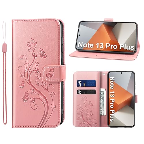 KRAFTCARE Handyhülle Xiaomi Redmi Note 13 Pro Plus Hülle, Redmi Note 13 Pro Plus Hülle mit Kartenfach Geld Slot Ständer Magnetic Closure, Flip Case Leder Schutzhülle Tasche für Redmi Note 13 Pro Plus von KRAFTCARE