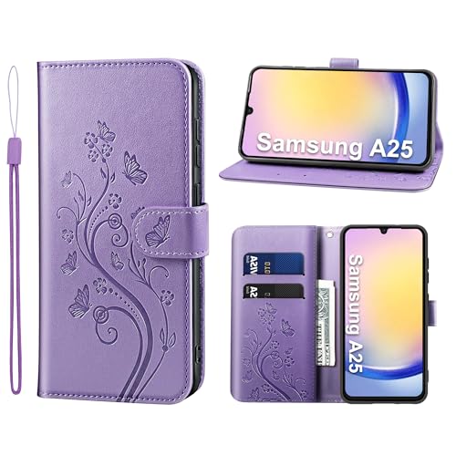 KRAFTCARE Handyhülle für Samsung Galaxy A25 5G Hülle, für Samsung A25 Hülle mit Kartenfach Geld Slot Ständer Magnetic Closure, Flip Case Leder Schutzhülle Tasche für Galaxy A25 5G Hülle, Lila von KRAFTCARE