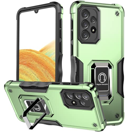 KRAFTCARE Handyhülle für Samsung Galaxy A33 5G, Hülle mit Metallring und Standfunktion, Militärische Schutzhülle, stoßfestes Cover Case für Samsung A33, Dunkelgrün von KRAFTCARE