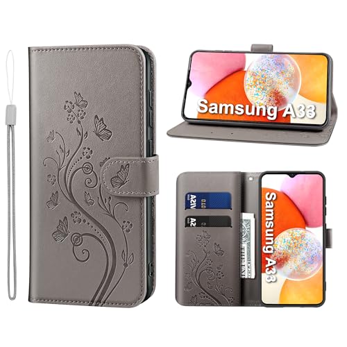 KRAFTCARE Handyhülle für Samsung Galaxy A33 5g Hülle, für Samsung A33 5g Hülle mit Kartenfach Geld Slot Ständer Magnetic Closure, Flip Case Leder Schutzhülle Tasche für Samsung A33 Hülle, Grau von KRAFTCARE