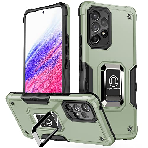 KRAFTCARE Handyhülle für Samsung Galaxy A53 5G, Hülle mit Metallring und Standfunktion, Militärische Schutzhülle, stoßfestes Cover Case für Samsung A53, Dunkelgrün von KRAFTCARE