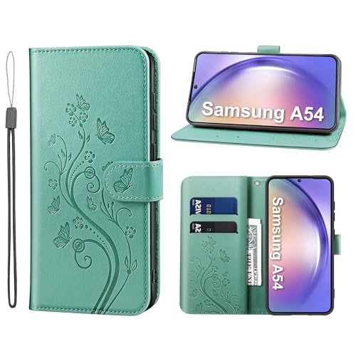 KRAFTCARE Handyhülle für Samsung Galaxy A54 5G Hülle, für A54 Hülle mit Kartenfach Geld Slot Ständer Magnetic Closure, Flip Case Leder Schutzhülle Tasche Handyhülle für Samsung A54 5G Hülle, Grün von KRAFTCARE