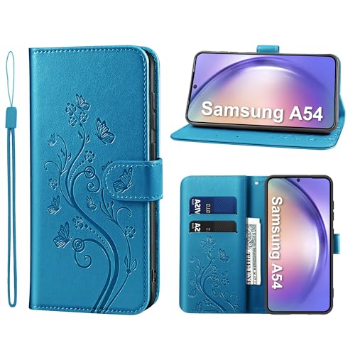 KRAFTCARE Handyhülle für Samsung Galaxy A54 5G Hülle, für A54 Hülle mit Kartenfach Geld Slot Ständer Magnetic Closure, Flip Case Leder Schutzhülle Tasche Handyhülle für Samsung A54 5G Hülle, Blau von KRAFTCARE