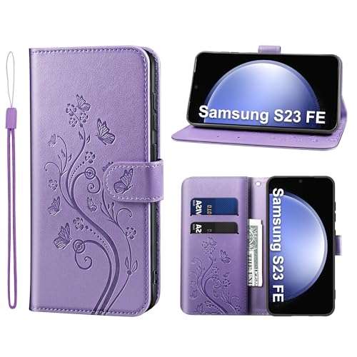 KRAFTCARE Handyhülle für Samsung Galaxy S23 FE Hülle, für S23 FE Hülle mit Kartenfach Geld Slot Ständer Magnetic Closure, Flip Case Leder Schutzhülle Tasche Handyhülle für Samsung S23 FE Hülle, Lila von KRAFTCARE