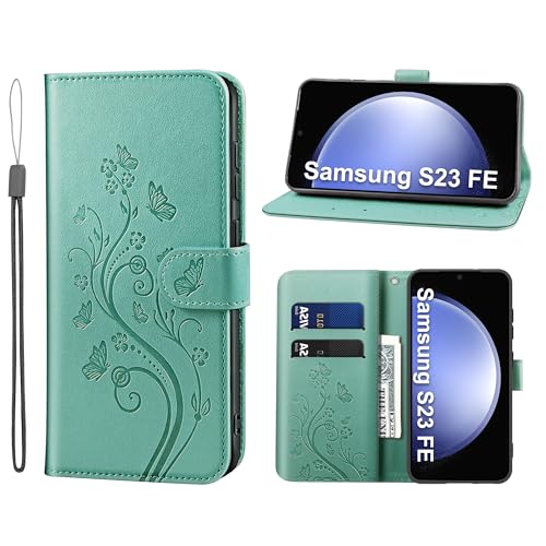 KRAFTCARE Handyhülle für Samsung Galaxy S23 FE Hülle, für S23 FE Hülle mit Kartenfach Geld Slot Ständer Magnetic Closure, Flip Case Leder Schutzhülle Tasche Handyhülle für Samsung S23 FE Hülle, Grün von KRAFTCARE