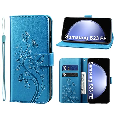 KRAFTCARE Handyhülle für Samsung Galaxy S23 FE Hülle, für S23 FE Hülle mit Kartenfach Geld Slot Ständer Magnetic Closure, Flip Case Leder Schutzhülle Tasche Handyhülle für Samsung S23 FE Hülle, Blau von KRAFTCARE