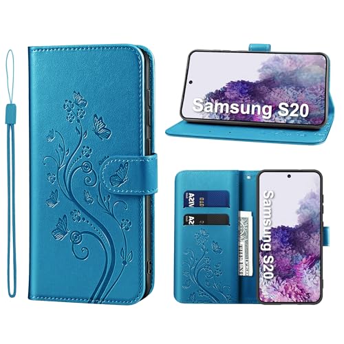 KRAFTCARE Handyhülle für Samsung S20 Hülle, für S20 Hülle mit Kartenfach Geld Slot Ständer Magnetic Closure, Flip Case Leder Schutzhülle Tasche Handyhülle für S20 Hülle, Blau von KRAFTCARE