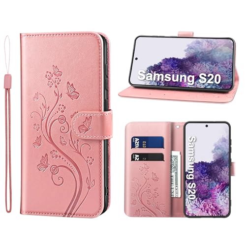 KRAFTCARE Handyhülle für Samsung S20 Hülle, für S20 Hülle mit Kartenfach Geld Slot Ständer Magnetic Closure, Flip Case Leder Schutzhülle Tasche Handyhülle für S20 Hülle, Rosa von KRAFTCARE