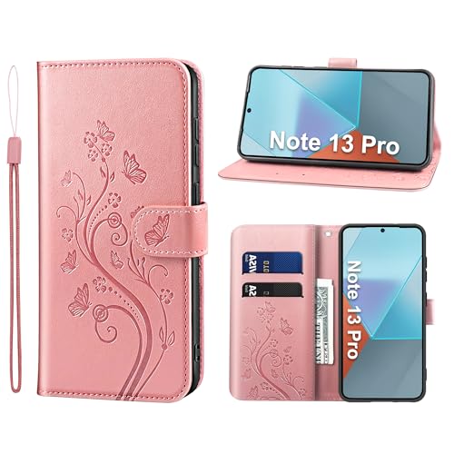 KRAFTCARE Handyhülle für Xiaomi Redmi Note 13 Pro 5G Mit Kartenfach, Geld Slot, Ständer, Magnetic Closure - Flip Case Leder Schutzhülle Tasche, Rosa von KRAFTCARE