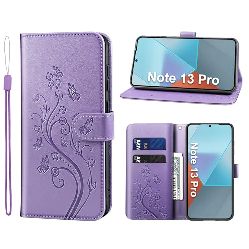 KRAFTCARE Handyhülle für Xiaomi Redmi Note 13 Pro Hülle, Redmi Note 13 Pro 5g Hülle mit Kartenfach Geld Slot Ständer Magnetic Closure, Flip Case Leder Schutzhülle Tasche für Redmi Note 13 Pro, Lila von KRAFTCARE