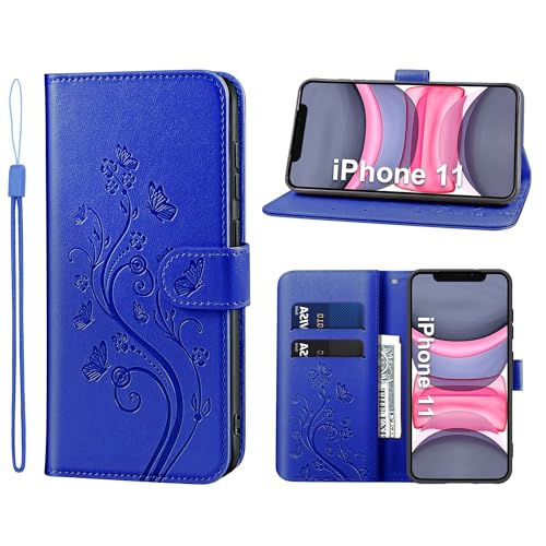 KRAFTCARE Handyhülle für iPhone 11 Hülle, für iPhone 11 Hülle mit Kartenfach Geld Slot Ständer Magnetic Closure, Flip Case Leder Schutzhülle Tasche Handyhülle für iPhone 11 6.1 Zoll Hülle, Dunkelblau von KRAFTCARE