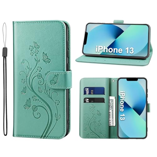 KRAFTCARE Handyhülle für iPhone 13 Hülle, für iPhone 13 Hülle mit Kartenfach Geld Slot Ständer Magnetic Closure, Flip Case Leder Schutzhülle Tasche Handyhülle für iPhone 13 Hülle, Grün KRAFTCARE Handyhülle für iPhone 13 Hülle, für iPhone 13 Hülle mit Kartenfach Geld Slot Ständer Magnetic Closure, Flip Case Leder Schutzhülle Tasche Handyhülle für iPhone 13 Hülle, Grün von KRAFTCARE