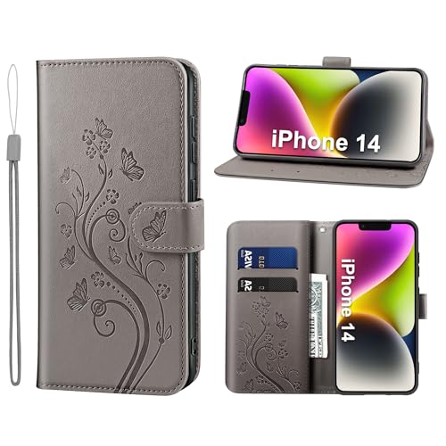 KRAFTCARE Handyhülle für iPhone 14 Hülle, für iPhone 14 Hülle mit Kartenfach Geld Slot Ständer Magnetic Closure, Flip Case Leder Schutzhülle Tasche Handyhülle für iPhone 14 Hülle, Grau KRAFTCARE Handyhülle für iPhone 14 Hülle, für iPhone 14 Hülle mit Kartenfach Geld Slot Ständer Magnetic Closure, Flip Case Leder Schutzhülle Tasche Handyhülle für iPhone 14 Hülle, Grau von KRAFTCARE