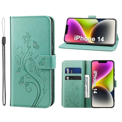 KRAFTCARE Handyhülle für iPhone 14 Hülle, für iPhone 14 Hülle mit Kartenfach Geld Slot Ständer Magnetic Closure, Flip Case Leder Schutzhülle Tasche Handyhülle für iPhone 14 Hülle, Grün KRAFTCARE Handyhülle für iPhone 14 Hülle, für iPhone 14 Hülle mit Kartenfach Geld Slot Ständer Magnetic Closure, Flip Case Leder Schutzhülle Tasche Handyhülle für iPhone 14 Hülle, Grün von KRAFTCARE