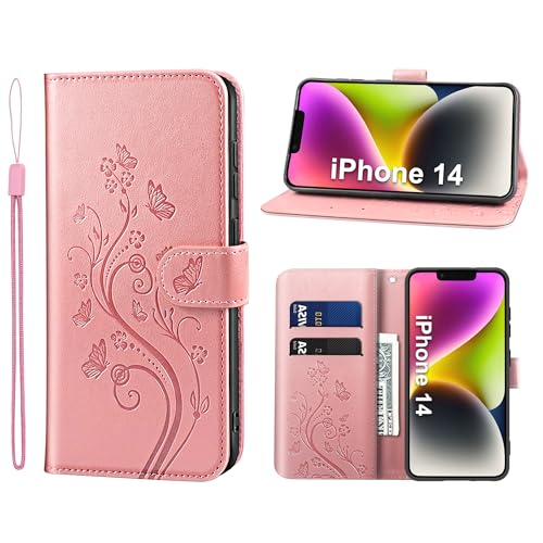 KRAFTCARE Handyhülle für iPhone 14 Hülle, für iPhone 14 Hülle mit Kartenfach Geld Slot Ständer Magnetic Closure, Flip Case Leder Schutzhülle Tasche Handyhülle für iPhone 14 Hülle, Rosa KRAFTCARE Handyhülle für iPhone 14 Hülle, für iPhone 14 Hülle mit Kartenfach Geld Slot Ständer Magnetic Closure, Flip Case Leder Schutzhülle Tasche Handyhülle für iPhone 14 Hülle, Rosa von KRAFTCARE
