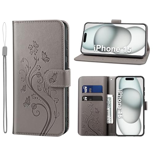 KRAFTCARE Handyhülle für iPhone 15 Hülle, für iPhone 15 Hülle mit Kartenfach Geld Slot Ständer Magnetic Closure, Flip Case Leder Schutzhülle Tasche Handyhülle für iPhone 15 Hülle, Grau KRAFTCARE Handyhülle für iPhone 15 Hülle, für iPhone 15 Hülle mit Kartenfach Geld Slot Ständer Magnetic Closure, Flip Case Leder Schutzhülle Tasche Handyhülle für iPhone 15 Hülle, Grau von KRAFTCARE