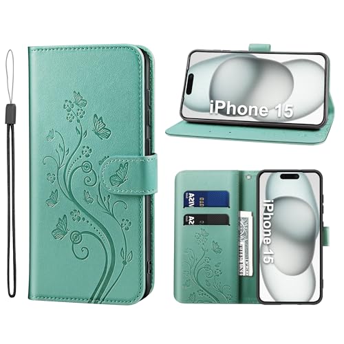 KRAFTCARE Handyhülle für iPhone 15 Hülle, für iPhone 15 Hülle mit Kartenfach Geld Slot Ständer Magnetic Closure, Flip Case Leder Schutzhülle Tasche Handyhülle für iPhone 15 Hülle, Grün KRAFTCARE Handyhülle für iPhone 15 Hülle, für iPhone 15 Hülle mit Kartenfach Geld Slot Ständer Magnetic Closure, Flip Case Leder Schutzhülle Tasche Handyhülle für iPhone 15 Hülle, Grün von KRAFTCARE