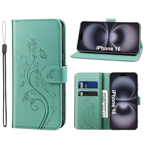 KRAFTCARE Handyhülle für iPhone 16 Hülle, für iPhone 16 Hülle mit Kartenfach Geld Slot Ständer Magnetic Closure, Flip Case Leder Schutzhülle Tasche für iPhone 16 Hülle, Grün KRAFTCARE Handyhülle für iPhone 16 Hülle, für iPhone 16 Hülle mit Kartenfach Geld Slot Ständer Magnetic Closure, Flip Case Leder Schutzhülle Tasche für iPhone 16 Hülle, Grün von KRAFTCARE