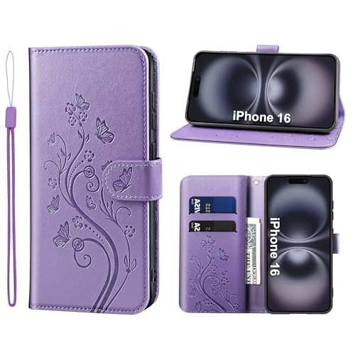 KRAFTCARE Handyhülle für iPhone 16 Hülle, für iPhone 16 Hülle mit Kartenfach Geld Slot Ständer Magnetic Closure, Flip Case Leder Schutzhülle Tasche für iPhone 16 Hülle, Lila KRAFTCARE Handyhülle für iPhone 16 Hülle, für iPhone 16 Hülle mit Kartenfach Geld Slot Ständer Magnetic Closure, Flip Case Leder Schutzhülle Tasche für iPhone 16 Hülle, Lila von KRAFTCARE