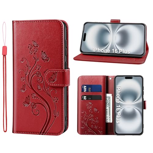 KRAFTCARE Handyhülle für iPhone 16 Plus Hülle, für iPhone 16 Plus Hülle mit Kartenfach Geld Slot Ständer Magnetic Closure, Flip Case Leder Schutzhülle Tasche für iPhone 16 Plus Hülle, Rot KRAFTCARE Handyhülle für iPhone 16 Plus Hülle, für iPhone 16 Plus Hülle mit Kartenfach Geld Slot Ständer Magnetic Closure, Flip Case Leder Schutzhülle Tasche für iPhone 16 Plus Hülle, Rot von KRAFTCARE
