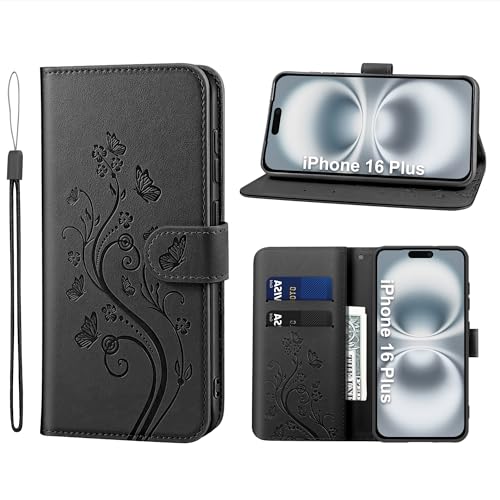 KRAFTCARE Handyhülle für iPhone 16 Plus Hülle, für iPhone 16 Plus Hülle mit Kartenfach Geld Slot Ständer Magnetic Closure, Flip Case Leder Schutzhülle Tasche für iPhone 16 Plus Hülle von KRAFTCARE