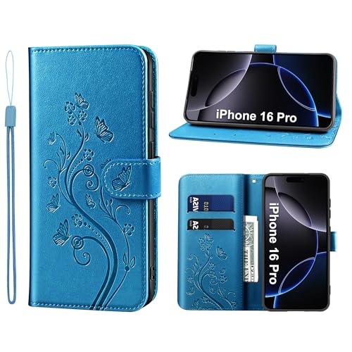 KRAFTCARE Handyhülle für iPhone 16 Pro Mit Kartenfach, Geld Slot, Ständer, Magnetic Closure - Flip Case Leder Schutzhülle Tasche, Blau KRAFTCARE Handyhülle für iPhone 16 Pro Mit Kartenfach, Geld Slot, Ständer, Magnetic Closure - Flip Case Leder Schutzhülle Tasche, Blau von KRAFTCARE