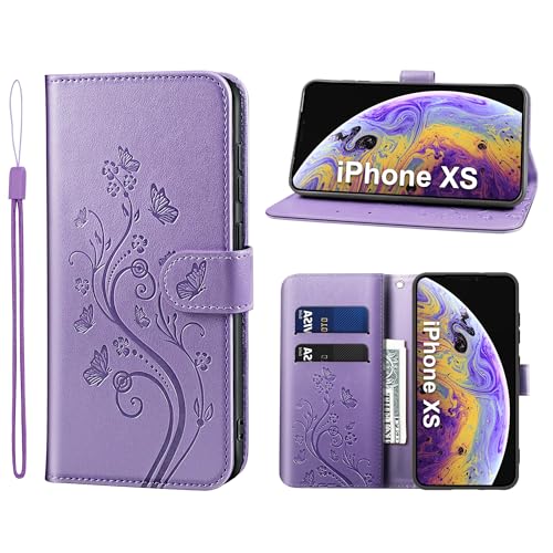 KRAFTCARE Handyhülle für iPhone X Hülle, für iPhone XS Hülle mit Kartenfach Geld Slot Ständer Magnetic Closure, Flip Case Leder Schutzhülle Tasche Handyhülle für iPhone X/XS Hülle, Lila KRAFTCARE Handyhülle für iPhone X Hülle, für iPhone XS Hülle mit Kartenfach Geld Slot Ständer Magnetic Closure, Flip Case Leder Schutzhülle Tasche Handyhülle für iPhone X/XS Hülle, Lila von KRAFTCARE