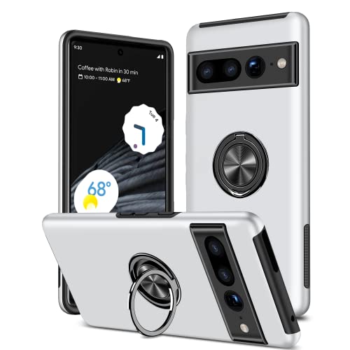 KRAFTCARE Hülle für Google Pixel 7 Pro, Handyhülle mit Eingebetteter 360° Grad Ring, Magnetische Schutzhülle TPU Stoßfest Cover Case für Google Pixel 7 Pro,Silber von KRAFTCARE