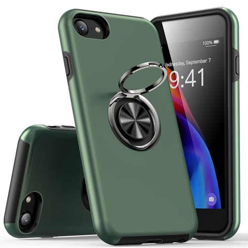 KRAFTCARE Hülle für iPhone SE (2022/2020),iPhone 8 und iPhone 7 Handyhülle mit Eingebetteter 360° Grad Ring, Magnetische Schutzhülle TPU Stoßfest Cover Case für iPhone 7/8/SE,4,7 Zoll-Grün von KRAFTCARE