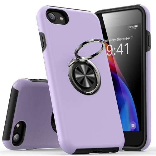 KRAFTCARE Hülle für iPhone SE (2022/2020),iPhone 8 und iPhone 7 Handyhülle mit Eingebetteter 360° Grad Ring, Magnetische Schutzhülle TPU Stoßfest Cover Case für iPhone 7/8/SE,4,7 Zoll-Lila von KRAFTCARE