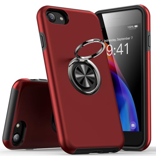KRAFTCARE Hülle für iPhone SE (2022/2020),iPhone 8 und iPhone 7 Handyhülle mit Eingebetteter 360° Grad Ring, Magnetische Schutzhülle TPU Stoßfest Cover Case für iPhone 7/8/SE,4,7 Zoll-Rot von KRAFTCARE