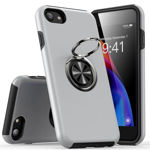 KRAFTCARE Hülle für iPhone SE (2022/2020),iPhone 8 und iPhone 7 Handyhülle mit Eingebetteter 360° Grad Ring, Magnetische Schutzhülle TPU Stoßfest Cover Case für iPhone 7/8/SE,4,7 Zoll-Silber von KRAFTCARE