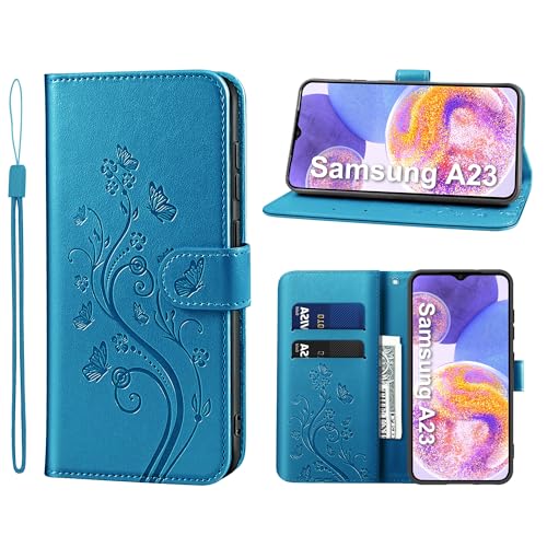 KRAFTCARE Samsung Galaxy A23 5G Hülle, Galaxy A23 5G Hülle mit Kartenfach Geld Slot Ständer Magnetic Closure, Flip Case Leder Schutzhülle Tasche Handyhülle für Samsung A23 5G Hülle, Blau von KRAFTCARE