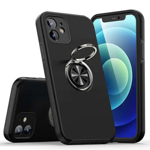 KRAFTCARE Schutzhülle kompatibel mit iPhone 12 mit Ständerring und Displayschutzfolie, stoßfest und kratzfest, magnetisch, integrierter Ringständer, kompatibel mit iPhone 12 - Schwarz KRAFTCARE Schutzhülle kompatibel mit iPhone 12 mit Ständerring und Displayschutzfolie, stoßfest und kratzfest, magnetisch, integrierter Ringständer, kompatibel mit iPhone 12 - Schwarz von KRAFTCARE