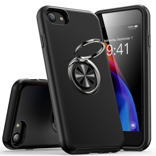 KRAFTCARE Schutzhülle kompatibel mit iPhone SE 2022 & 2020, iPhone 8 & 7, Hülle mit Ständerring, stoßfest, kratzfest, 360°-Ring, Ständer, Handyhülle, kompatibel mit iPhone SE/8/7, Schwarz KRAFTCARE Schutzhülle kompatibel mit iPhone SE 2022 & 2020, iPhone 8 & 7, Hülle mit Ständerring, stoßfest, kratzfest, 360°-Ring, Ständer, Handyhülle, kompatibel mit iPhone SE/8/7, Schwarz von KRAFTCARE