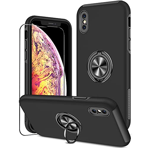 KRAFTCARE Schutzhülle kompatibel mit iPhone X und XS mit Ständerring und Displayschutzfolie, stoßfest und kratzfest, magnetisch, integrierter Ringständer, kompatibel mit iPhone X/XS, Schwarz KRAFTCARE Schutzhülle kompatibel mit iPhone X und XS mit Ständerring und Displayschutzfolie, stoßfest und kratzfest, magnetisch, integrierter Ringständer, kompatibel mit iPhone X/XS, Schwarz von KRAFTCARE