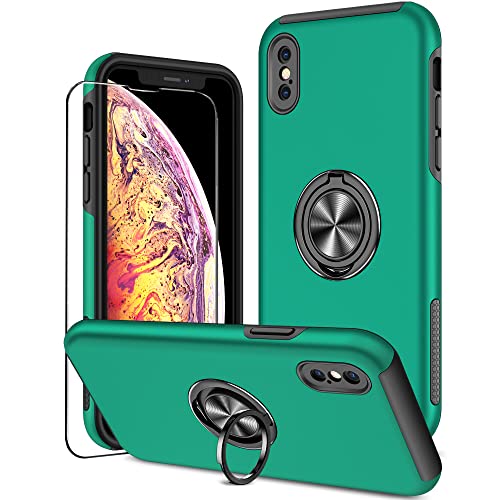 KRAFTCARE Schutzhülle kompatibel mit iPhone X und XS mit Ständerring und Displayschutzfolie, stoßfest und kratzfest, magnetisch, integrierter Ringständer, kompatibel mit iPhone X/XS - Dunkelgrün KRAFTCARE Schutzhülle kompatibel mit iPhone X und XS mit Ständerring und Displayschutzfolie, stoßfest und kratzfest, magnetisch, integrierter Ringständer, kompatibel mit iPhone X/XS - Dunkelgrün von KRAFTCARE