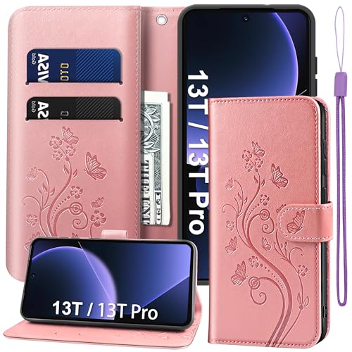 KRAFTCARE Xiaomi 13T/13T Pro Hülle, Xiaomi 13T/13T Pro Hülle mit Kartenfach Geld Slot Ständer Magnetic Closure, Flip Case Leder Schutzhülle Tasche Handyhülle für Xiaomi 13T/13T Pro Hülle, Rosa von KRAFTCARE