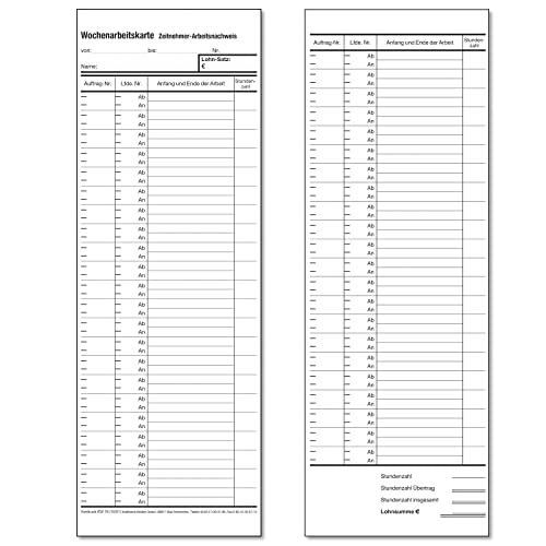 Wochenarbeitskarte Wochenarbeitskarte von Krafthand