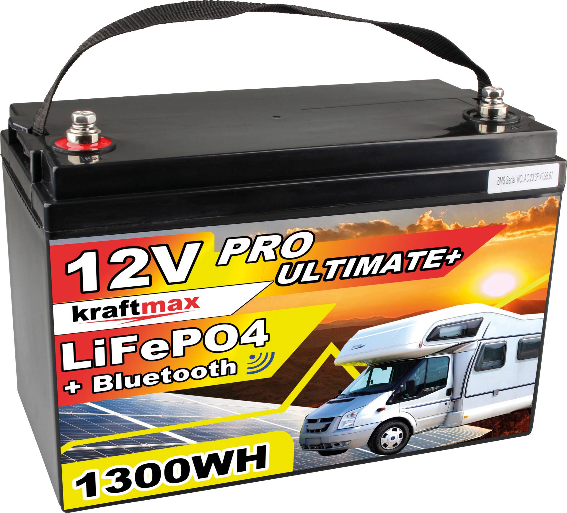 KRAFTMAX 146456 - Lithium-Akku, LiFePO4, 12,8 V, 100 Ah, BT BMS von KRAFTMAX