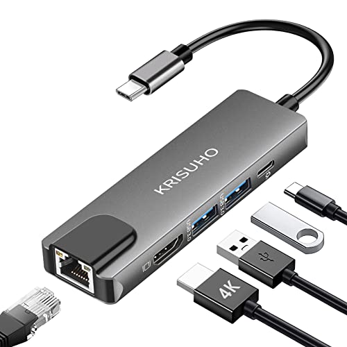 USB C Hub, KRISUHO 5-in-1 USB C auf HDMI, USB C Multiport Adapter mit 1000M Ethernet, 4K HDMI, 100W Power Delivery und 2 USB 3.0 kompatibel für MacBook Air, MacBook Pro, XPS und mehr (1000 m ) von KRISUHO