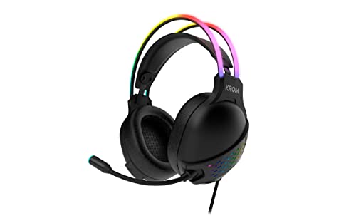 KROM Gaming KLAIM -NXKROMKLAIM Kopfhörer mit Mikrofon, Rainbow RGB LED Stereo-Sound, 50 mm Lautsprecher, verstellbares Kopfband, mikroflexibel, USB, PC-kompatibel, Schwarz von KROM