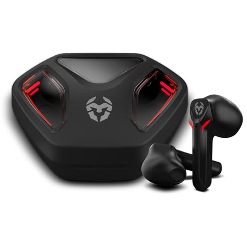 KROM KALL - In-Ear-Gaming-Stereo-Headset, integriertes Mikrofon, Bluetooth 5.3 Zero Latency, Push-to-Talk, ergonomisches Design, 12 Stunden Akkulaufzeit, Ladeetui, USB Typ-C Kabel inklusive, Schwarz von KROM