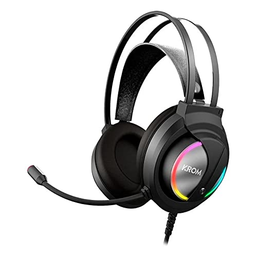 KROM KAPPA - Gaming Headset mit Mikrofon, Stereo Sound RGB LED Regenbogen, 50mm Lautsprecher, verstellbarer Kopfbügel, Micro Flexibel, USB, PC Kompatibel, Schwarz von KROM