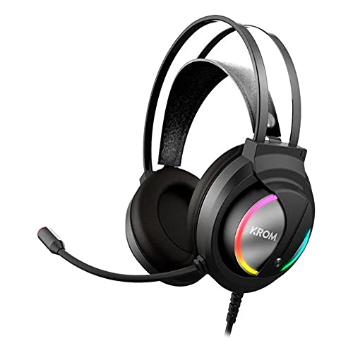 KROM KAPPA - NXKROMKAPPA Gaming-Kopfhörer mit Mikrofon, Stereo-Sound, RGB-LED-Regenbogen, Lautsprecher 50 mm, verstellbarer Kopfband, Mikroflexibel, USB, kompatibel mit PC, Schwarz von KROM