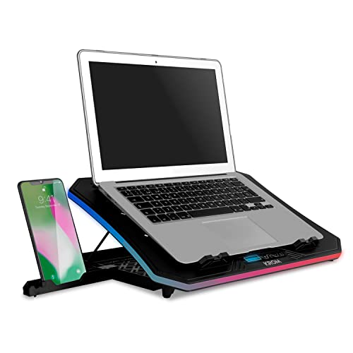 KROM KOOLER - Laptop-Kühlerfuß für Notebooks bis 19,6 zoll Lüfter, RGB, Smartphone-Halterung, LCD-Display und USB-Hub, schwarz, Farbe: Schwarz von KROM