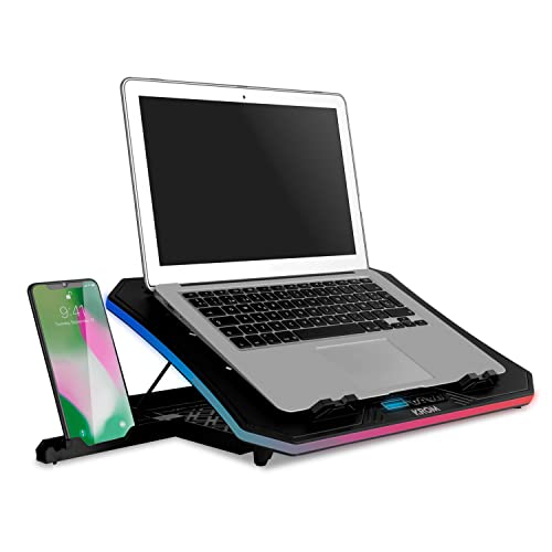 KROM KOOLER – NXKROMKOOLER – Kühler für Laptops bis zu 19 Zoll (48,1 cm), 6 Lüfter, RGB, Halterung für Smartphones, LCD-Display und HUB USB, Schwarz, Keine Farbe, One size von KROM